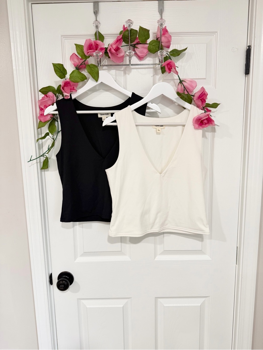 Open Edit 2 Pack V Neck Layering Tank Tops Black Ivory Capsule Wardrobe
